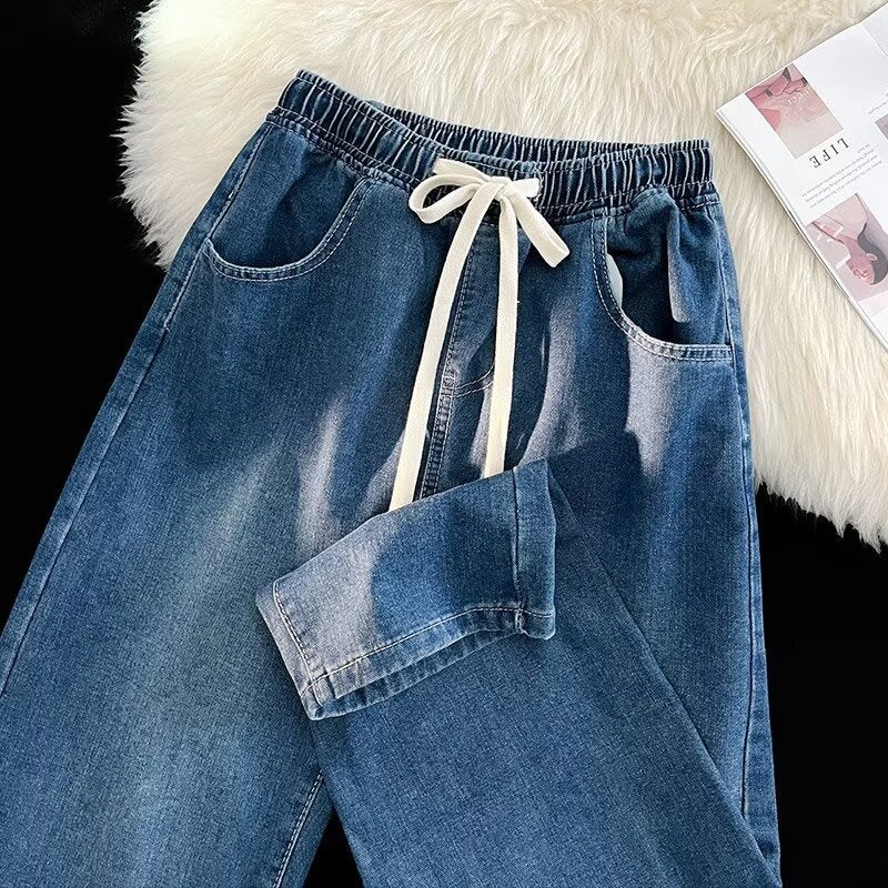 Elastic Waist Jeans For Men, High-End, Straight, Loose, American High Street, Retro , Style - Image 1